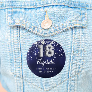 Badge Rond 2,50 Cm 18e anniversaire marine bleu argent étoiles