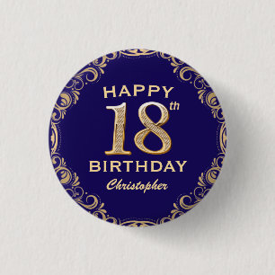 Badge Rond 2,50 Cm 18e anniversaire Parties scintillant marine bleu e