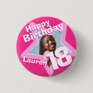 Badge Rond 2,50 Cm 18e anniversaire photo fun hot rose bouton/badge