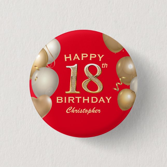 Badge Rond 2,50 Cm 18e fête d'anniversaire Ballons rouge et or (Devant)