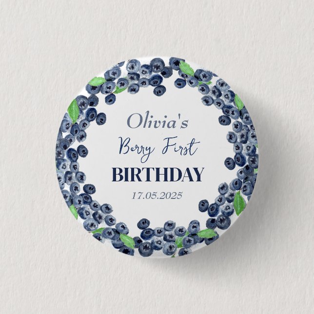 Badge Rond 2,50 Cm 1ère fête d'anniversaire Blueberry Baby Girl (Devant)