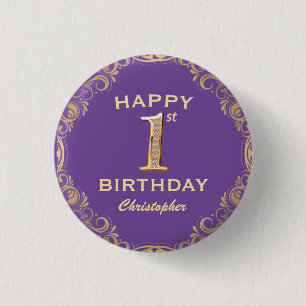 Badge Rond 2,50 Cm 1ère fête d'anniversaire Parties scintillant viole