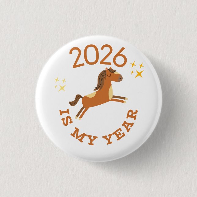 Badge Rond 2,50 Cm 2026 est mon année année du Cheval (Devant)