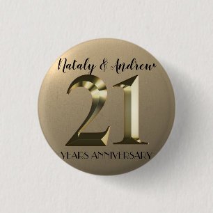 Badge Rond 2,50 Cm 21e anniversaire du Mariage de l'or métallique