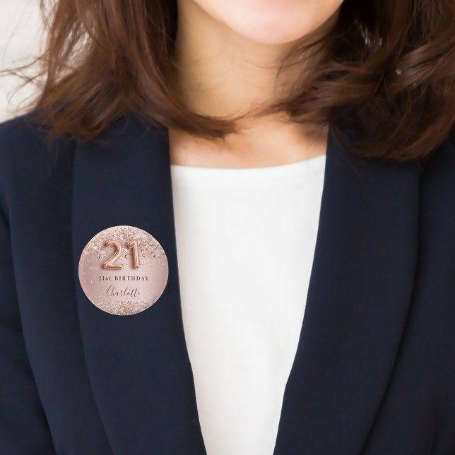 Badge Rond 2,50 Cm 21e anniversaire rose or blush parties scintillant (Créateur téléchargé)