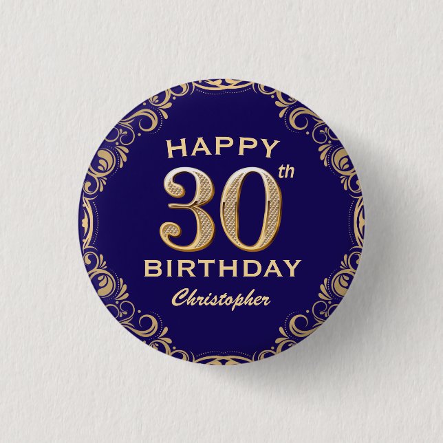 Badge Rond 2,50 Cm 30e anniversaire de la Parties scintillant marine  (Devant)