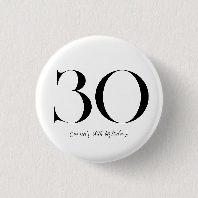 Badge Rond 2,50 Cm 30e anniversaire Noir et blanc (Devant)