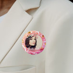 Badge Rond 2,50 Cm 30e anniversaire photo personnalisée motif botaniq<br><div class="desc">Un motif botanique élégant et moderne de branches et de feuilles en vert rose,  et blanc comme arrière - plan. Un cadre et un modèle blanc mince pour Votre photo. Superposition du texte blanc : Bonjour 30 ! Un bouton pour une fête de 30e anniversaire.</div>