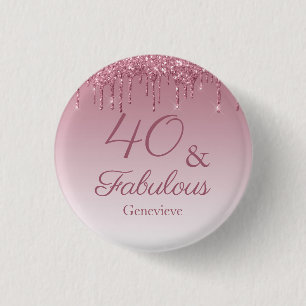 Badge Rond 2,50 Cm 40 ans et fabuleux rose gold glitter rose qui coul