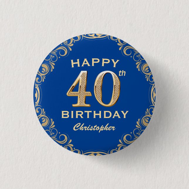 Badge Rond 2,50 Cm 40e anniversaire de la Parties scintillant marine  (Devant)
