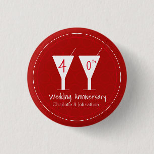 Badge Rond 2,50 Cm 40e Ruby Mariage Anniversaire cocktail verre