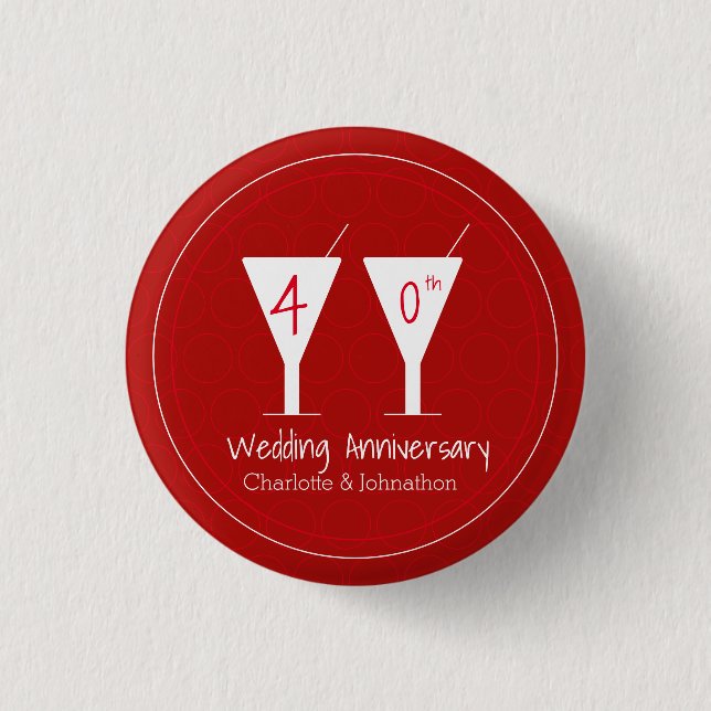 Badge Rond 2,50 Cm 40e Ruby Mariage Anniversaire cocktail verre (Devant)