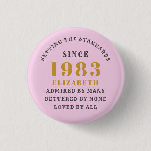 Badge Rond 2,50 Cm 40th Birthday Born 1983 Ajouter Nom Rose Grey