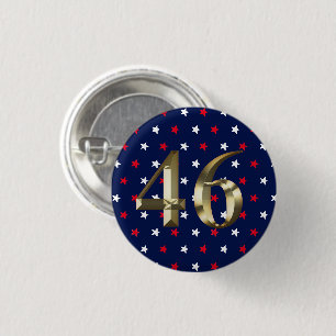 Badge Rond 2,50 Cm "46" Président Biden, Biden Harris 2020 Gold Blue