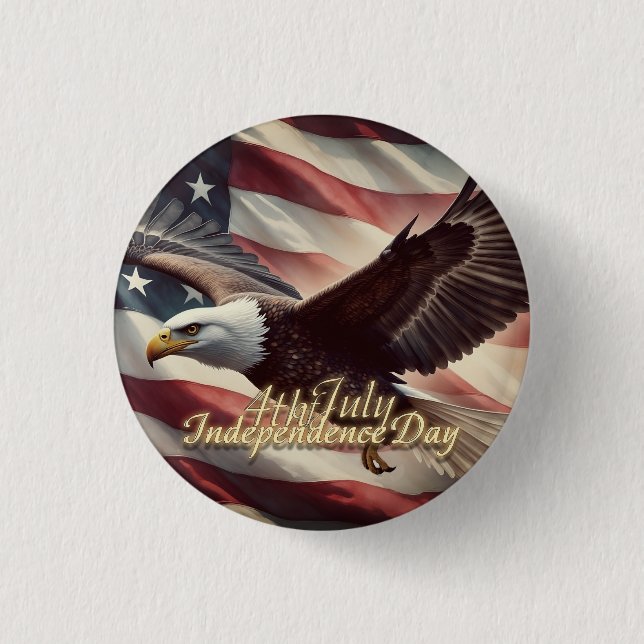Badge Rond 2,50 Cm 4 juillet aigle avec drapeau américain (Devant)