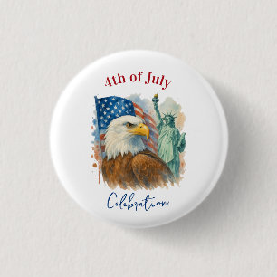 Badge Rond 2,50 Cm 4 juillet aquarelle Aigle Patriotique