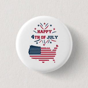 Badge Rond 2,50 Cm 4 juillet feux d'artifice USA Rouge Blanc Bleu