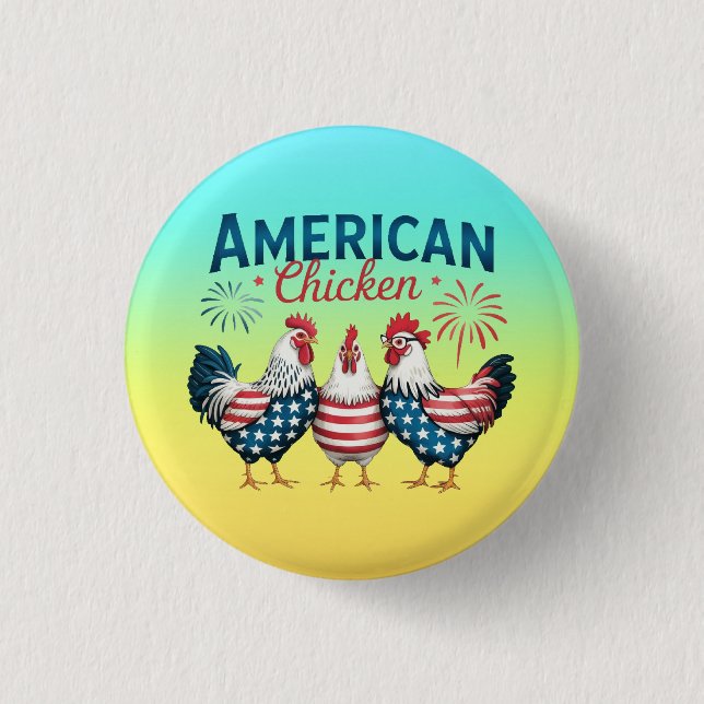 Badge Rond 2,50 Cm 4 juillet Patriotique Américain Poulet-62987 T-Shi (Devant)