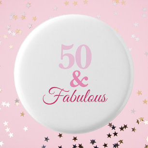Badge Rond 2,50 Cm 50 ans et Fabuleux Bouton Rose