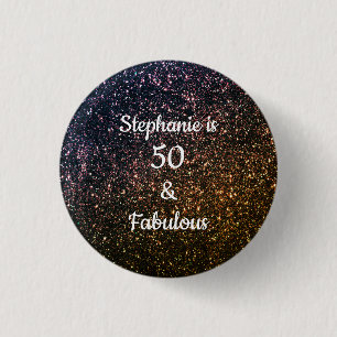 Badge Rond 2,50 Cm 50 Et Fabulous Birthday Gold Black Parties scintil