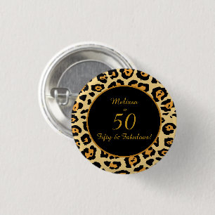 Badge Rond 2,50 Cm 50 & Fabuleux bouton Empreinte de léopard d'anniv