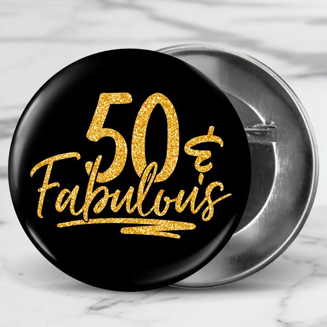 Badge Rond 2,50 Cm 50 & Fabulous Gold Parties scintillant 50e Anniver (Créateur téléchargé)