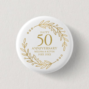 Badge Rond 2,50 Cm 50e anniversaire de Mariage cadre botanique or