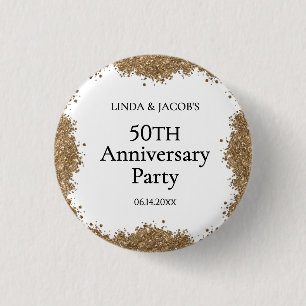Badge Rond 2,50 Cm 50e Anniversaire de Mariage Or Paillettes Faux 