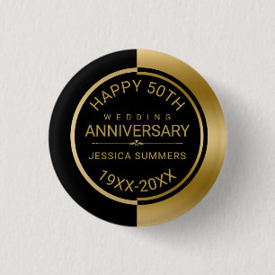 Badge Rond 2,50 Cm 50e anniversaire du Mariage Géométrique Noir & Or