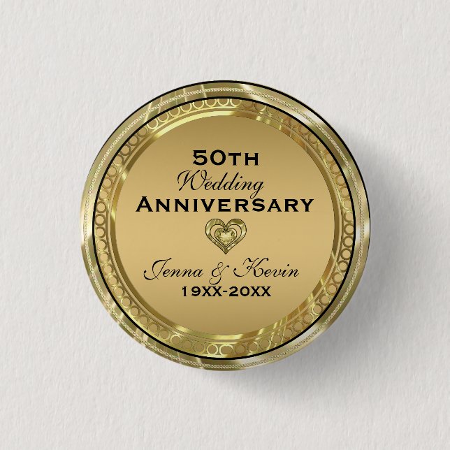 Badge Rond 2,50 Cm 50e anniversaire du Mariage Gold & Black (Devant)