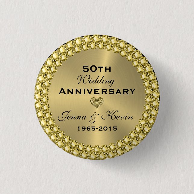 Badge Rond 2,50 Cm 50e anniversaire du Mariage Gold & Diamonds (Devant)