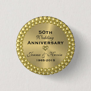 Badge Rond 2,50 Cm 50e anniversaire du Mariage Gold & Diamonds