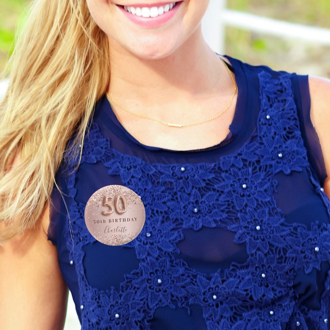 Badge Rond 2,50 Cm 50e anniversaire rose or blush nom (Créateur téléchargé)