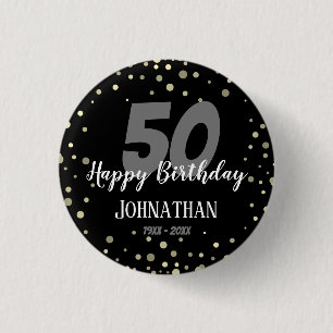 Badge Rond 2,50 Cm 50e fête d'anniversaire avec Confetti Black