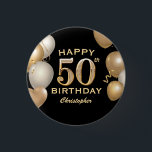 Badge Rond 2,50 Cm 50e fête d'anniversaire Ballons noirs et or<br><div class="desc">50e fête d'anniversaire Ballons Noir et Or et Bouton Confetti. Pour plus de personnalisation,  cliquez sur le bouton "Customiser" et utilisez notre outil de conception pour modifier ce modèle.</div>