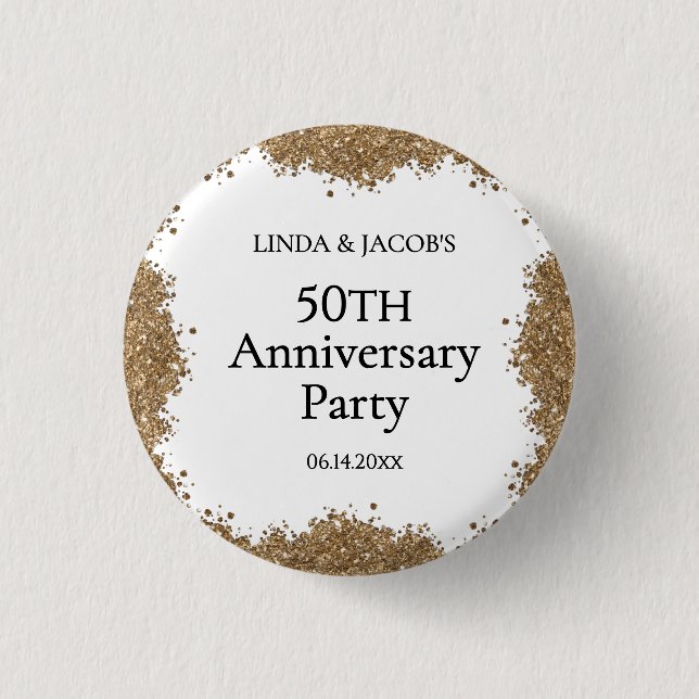 Badge Rond 2,50 Cm 50th Wedding Anniversary Gold Faux Glitter  (Devant)