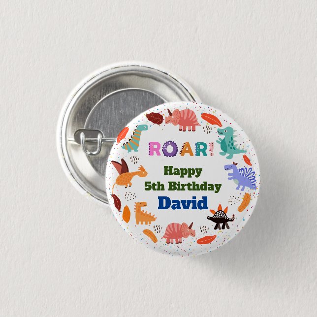 Badge Rond 2,50 Cm 5e cadeau d'anniversaire Dinosaures (Devant & derrière)
