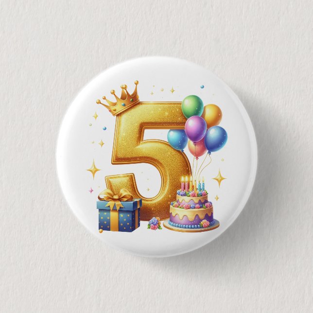 Badge Rond 2,50 Cm 5ème anniversaire doré (Devant)