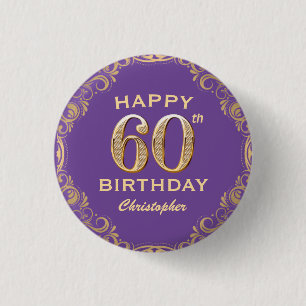 Badge Rond 2,50 Cm 60e anniversaire fête violet et Parties scintillan