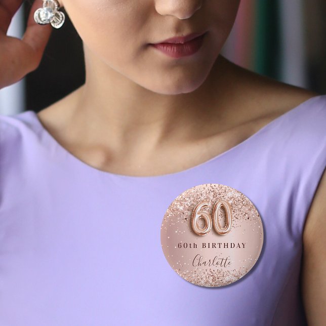Badge Rond 2,50 Cm 60e anniversaire rose or blush parties scintillant (Créateur téléchargé)