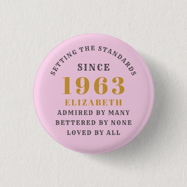 Badge Rond 2,50 Cm 60th Birthday Born 1963 Ajouter Nom Rose Grey (Devant)