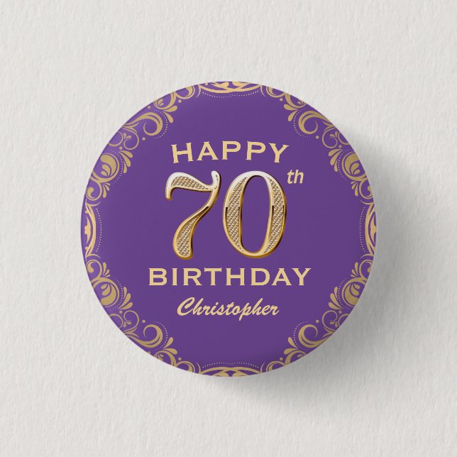 Badge Rond 2,50 Cm 70e anniversaire de la Parties scintillant violet  (Devant)