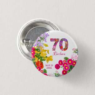 Badge Rond 2,50 Cm 70e anniversaire fête moderne coloré bouton floral
