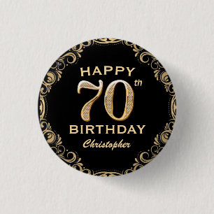 Badge Rond 2,50 Cm 70e anniversaire Parties scintillant noir et or ca