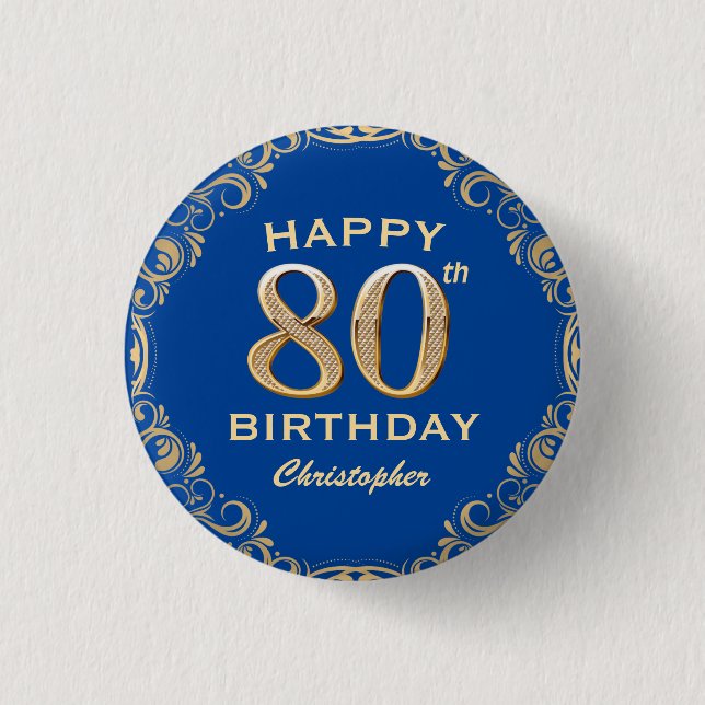 Badge Rond 2,50 Cm 80e anniversaire de la Parties scintillant marine  (Devant)