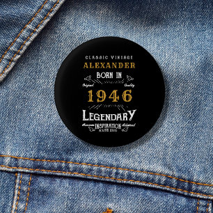 Badge Rond 2,50 Cm 80e anniversaire personnalisé Né en 1946 Vintage N