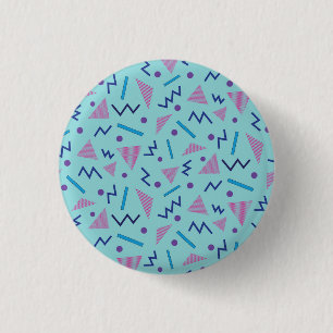 Badge Rond 2,50 Cm 80s 90s style Memphis géométrique bleu