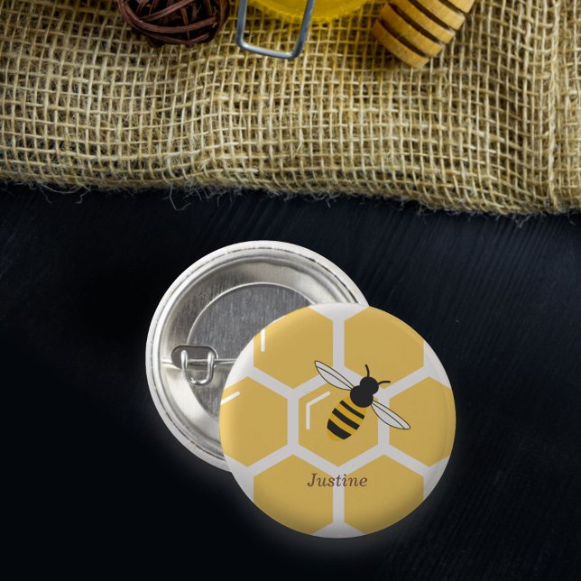 Badge Rond 2,50 Cm Abeille et peigne (Bee and Honeycomb Button)