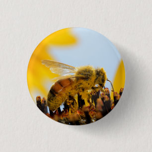 Badge Rond 2,50 Cm Abeille Pollen-Enduite de miel sur un bouton de