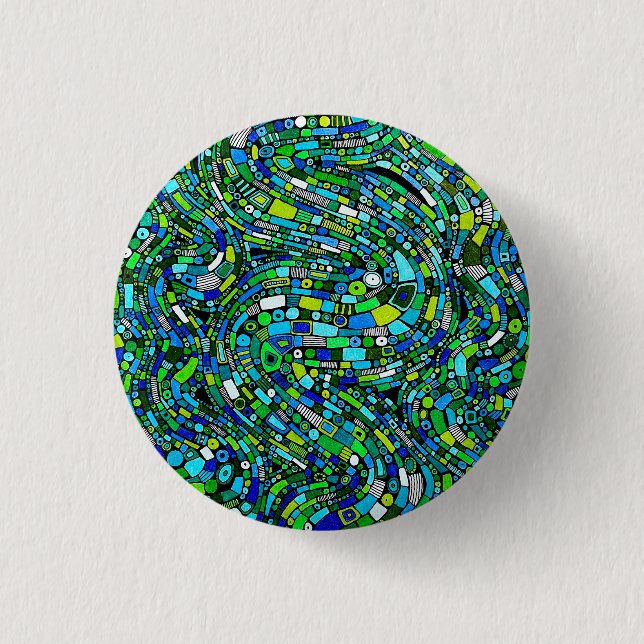 Badge Rond 2,50 Cm Abstract Design Blue Green Waves Shapes (Devant)